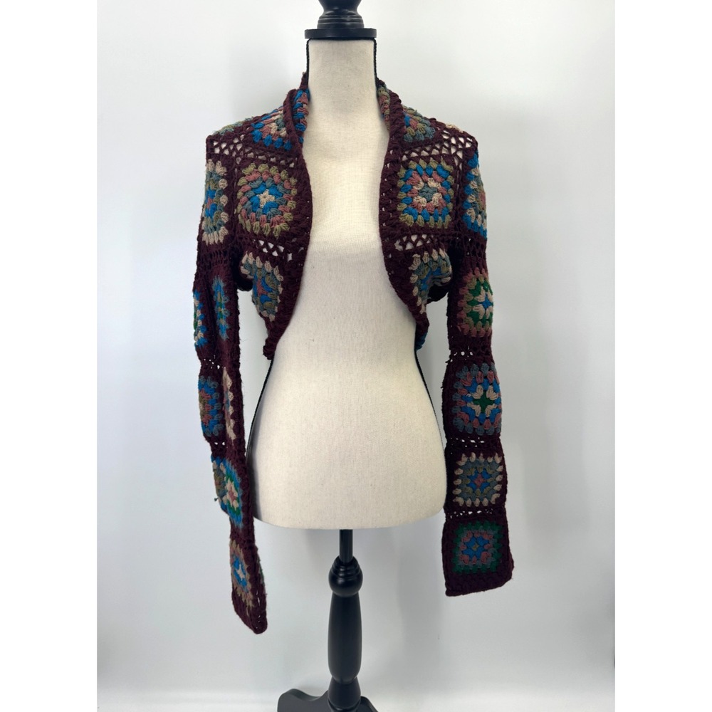 Whimsigoth Lakhays Crochet Granny Squares Shrug Bolero Cardigan L/XL Boho Nepal